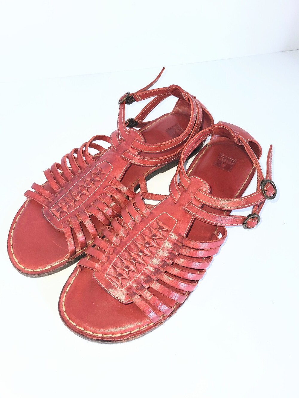 Frye Kayla Huarache Sandals Caged Gladiator Genuine Leather Oxblood Red Size 8.5 - Picture 14 of 16